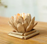 Handmade Wood Lotus Candle Holder
